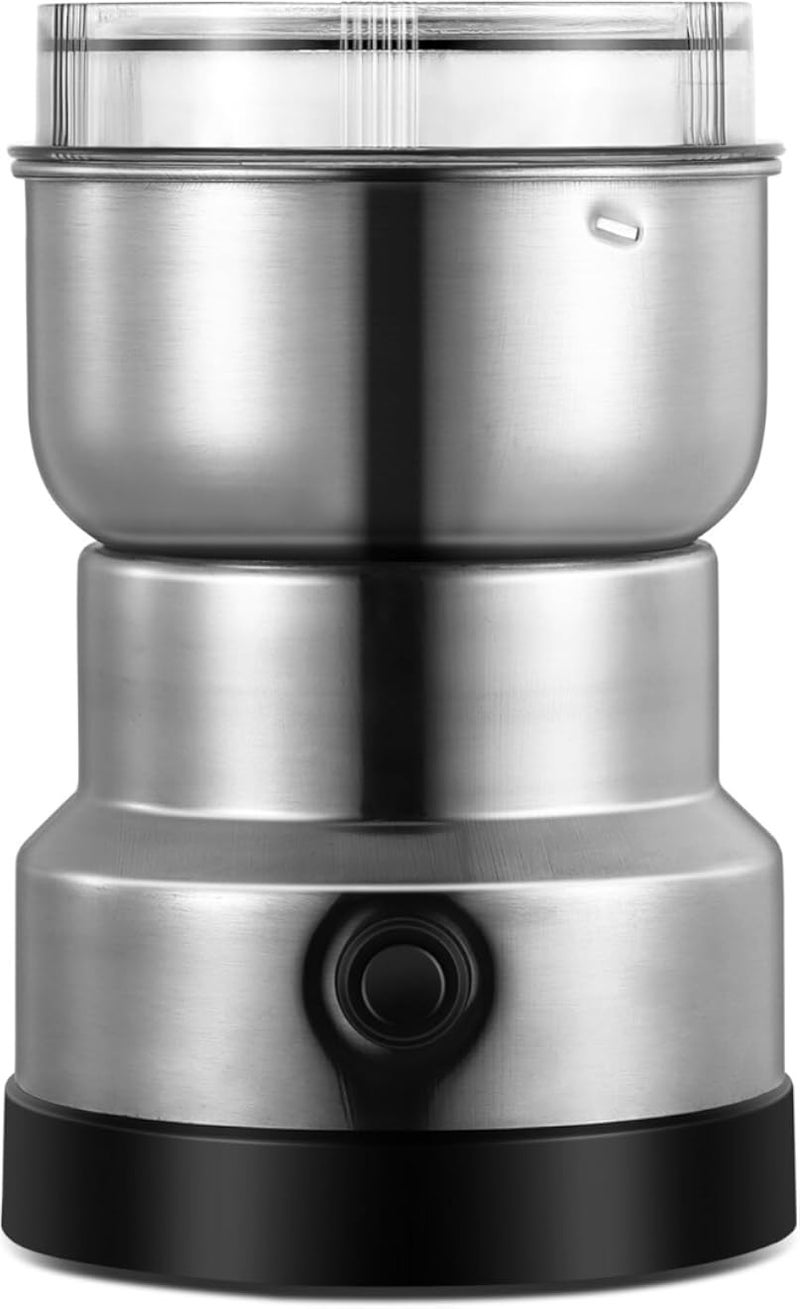 Grain Grinder, Multifunctional 150W Grain Grinder, Stainless Steel Grinder, Small Coffee Powder Container, Household Grinder for Dry Ingredients, Spices, Herbs, Coffee(Silver)